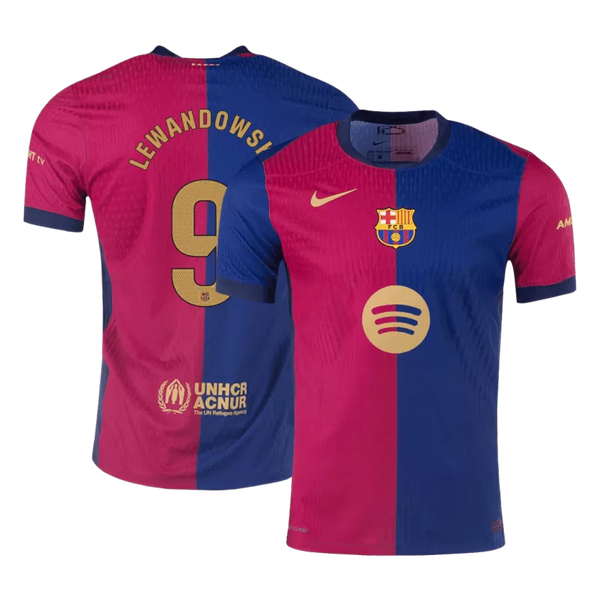 LEWANDOWSKI #9 Barcelona Home Authentic Soccer Jersey 2024/25 - Spotify Logo Without Text